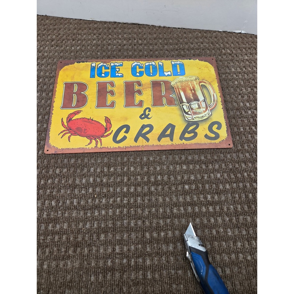 Ohio Wholesale Ice Cold Beer & Crabs Metal Sign Vintage Style Bar Decor 16x12.5